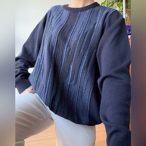 Montechiaro vintage Textured navy wool blend Sweater - made in Italy